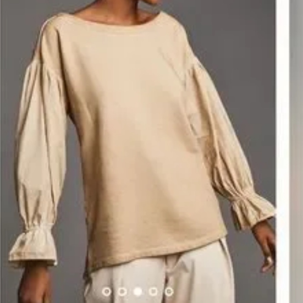 Anthropologie Beige Balloon Sleeve Top